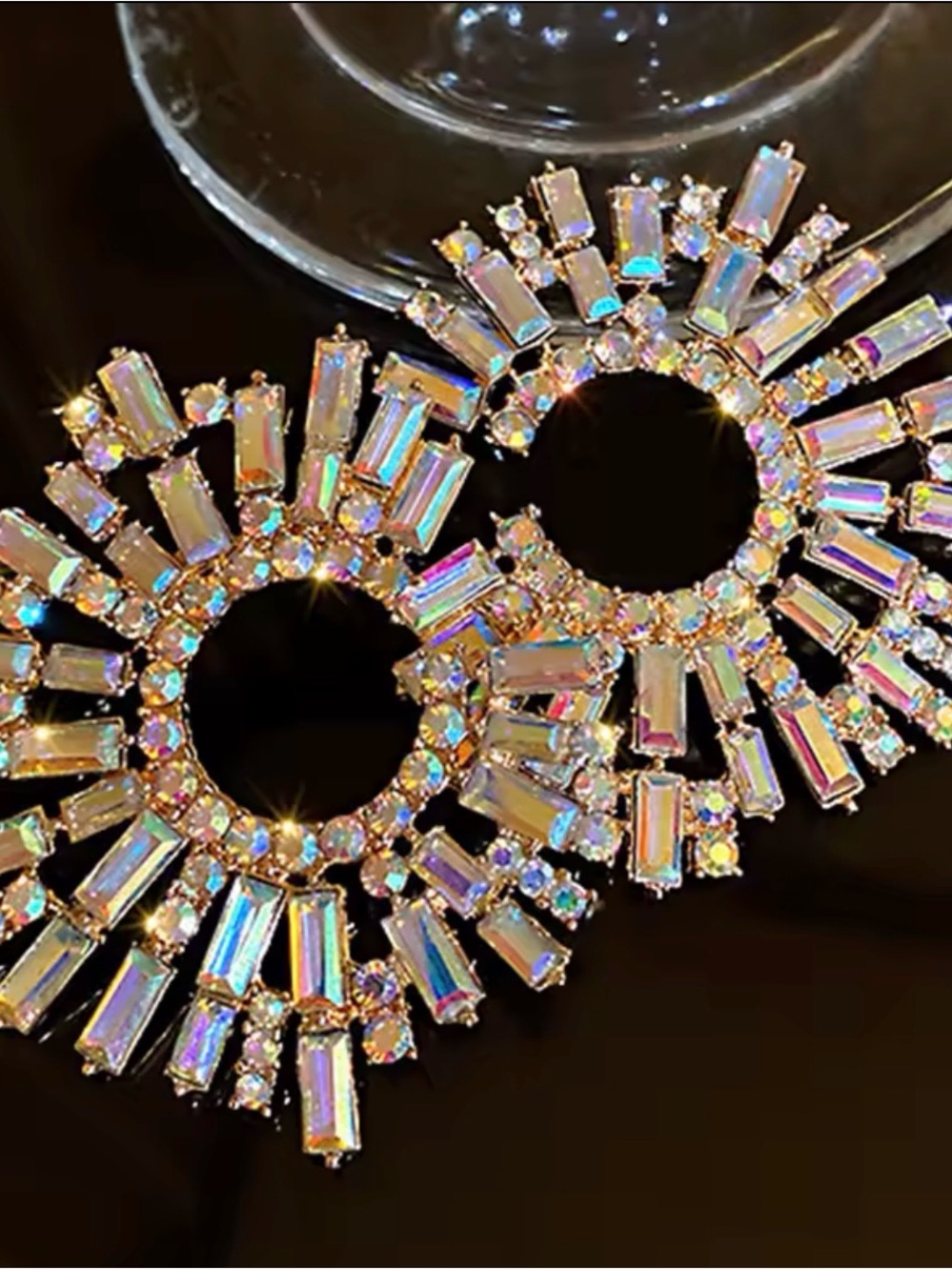 Gold-Plated Aurora Crystal Sunburst Hoop Earrings - Women Jewelry